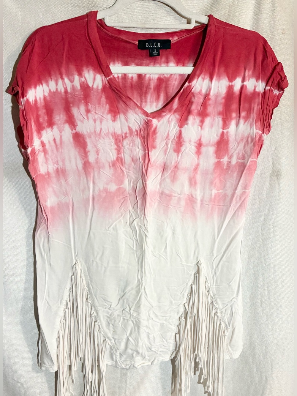 B.L.E.U Tie Dye Fringe Boho Shirt Sz S Top Tunic Festival Coachella Groovy